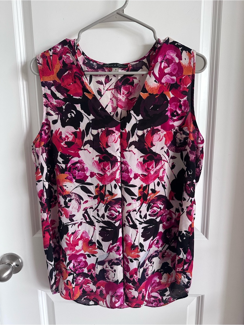 Rose & Olive Floral Sleeveless V-Neck Top in Pink, Black and Orange